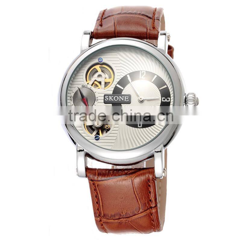 2016 alibaba top sale SKONE genuine leather men cheap automatic watch