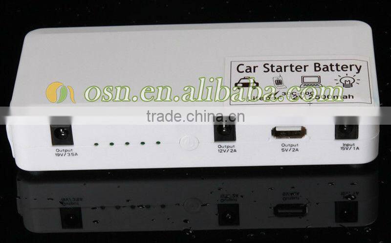 Hot sale new portable power bank 12V 2500mah small size easy carry for cars/iphone/ipad/laptop computers with flashlights