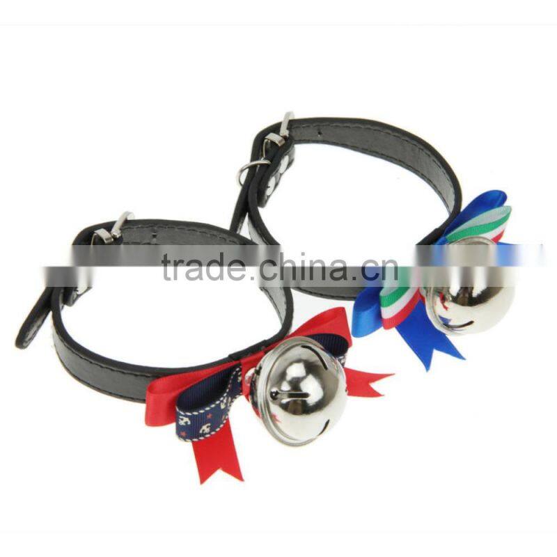Dogs Puppy Cat Adjustable PU Leather Pet Collar With Bell Bowknot Neck Strap