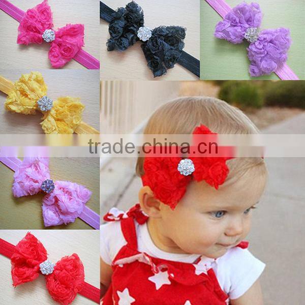 large bow knitted diamond flower baby hair bow headband