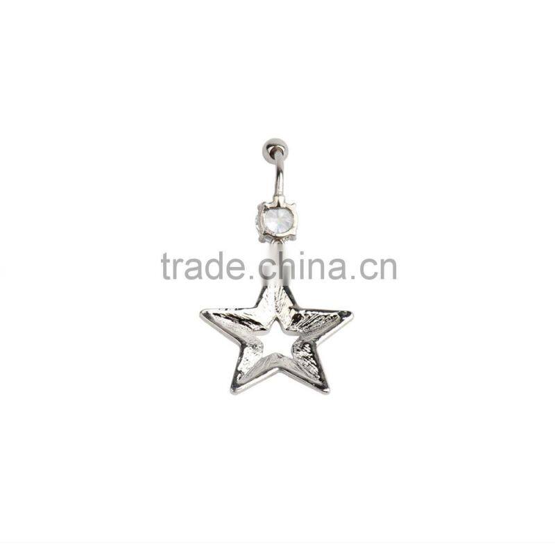 Sliver Plated Hollow Five-Pointed Star Dangle Belly Button Naval Ring.