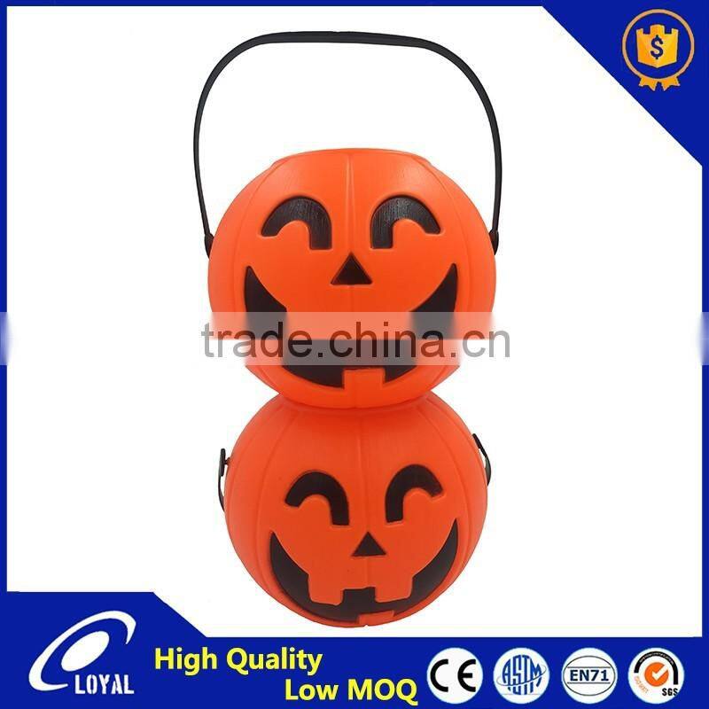 Hot Sell Smiling Face Plastic Halloween Pumpkin Buckets High Quality Candy Pails Prop For Party