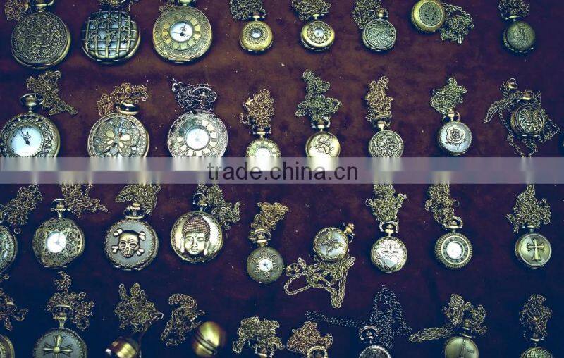 Vintage Bronze Chain Clock Pocket Watch