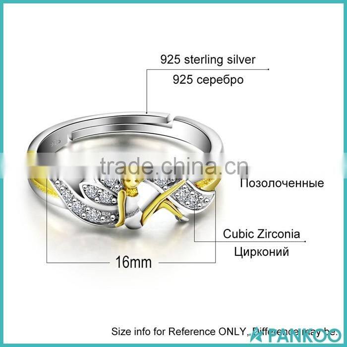 2016 New Design Gold-plated Sterling Silver CZ Finger Ring, Flower Fairy Wholesale Jewelry Women Open Ring
