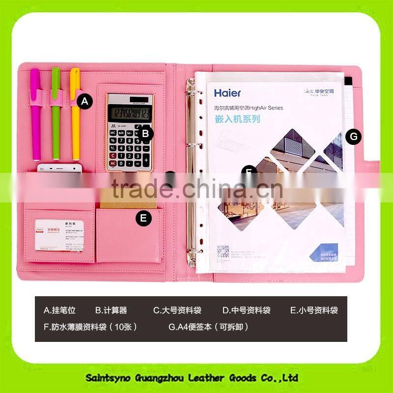 16037 Office a4 genuine leather portfolio business executive padfolio classification folder document clip holder