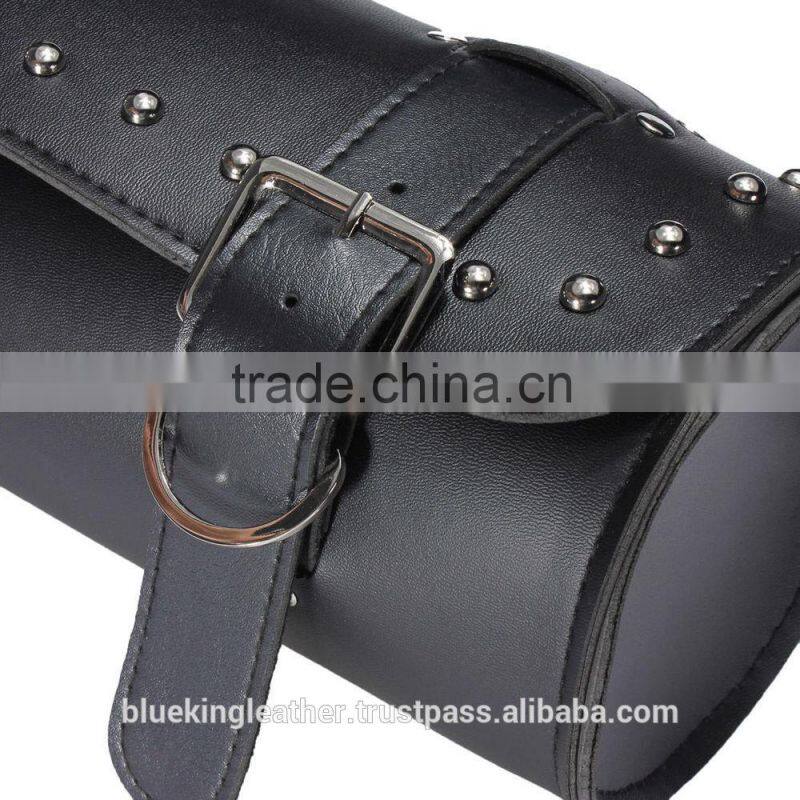 Motorcycle Scooters Black Leather Tool Roll Pouch Saddle Bag Storage For Harley