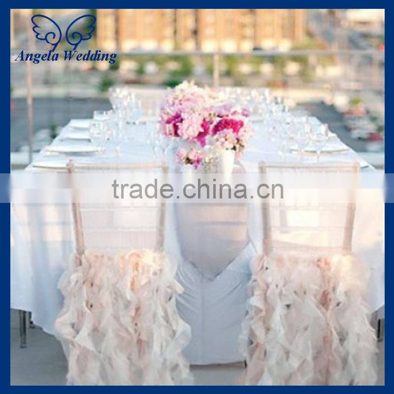 CH005AA Hot sale custom made fancy nice organza ruffled curly willow white peach pink chair covers