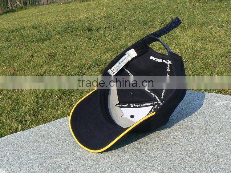 black 100% cotton brushed long brim golf cap with 3D embroidery