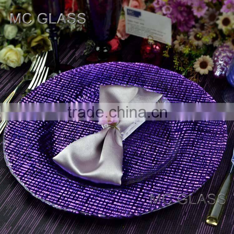 Wholesale Plates Dessert and Decoration Purple Dinner Glass Wedding Charger Plate