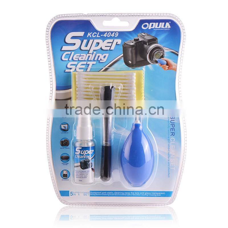 5 in 1 opula digital camera super cleaning set with spray cleaner,cloth,brush,cotton swab air blower with MSDS