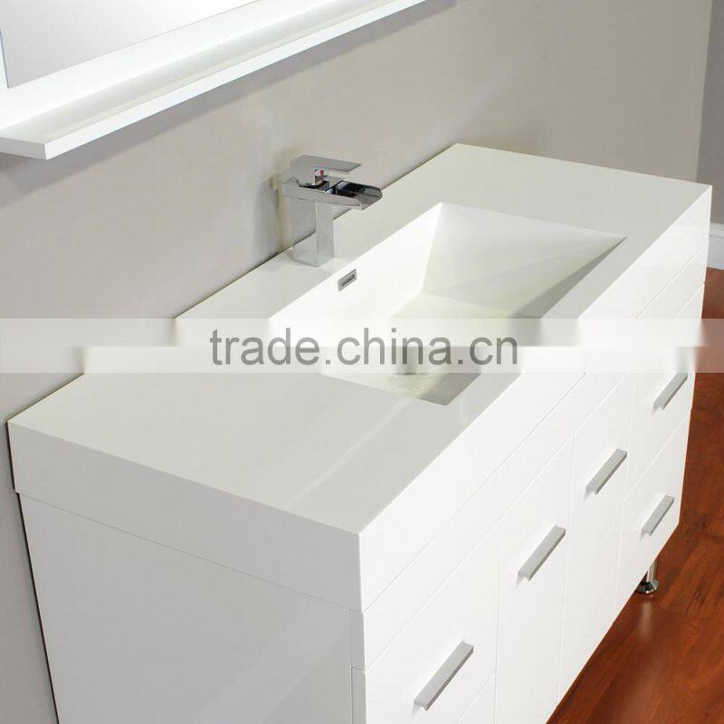 Pure white wooden bathroom vanity with stainless steel legs