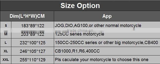 2015 both color silver coating waterproof wholesale Motorcycle Cover