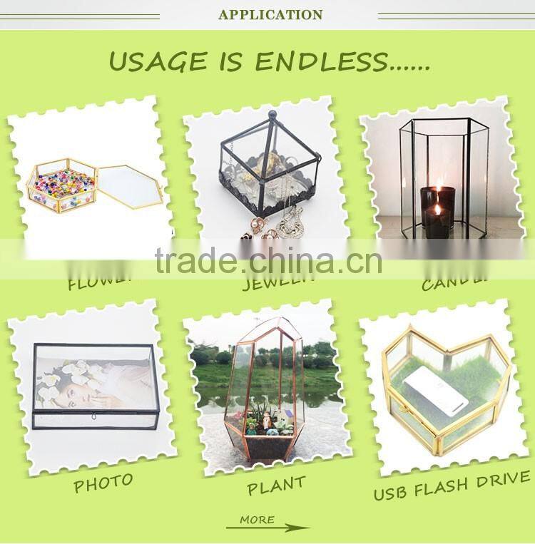 Home decor hat flowers case with lid painted sides , Wedding Wishes interior Vintage Jars , Brass Glass box baby food storage