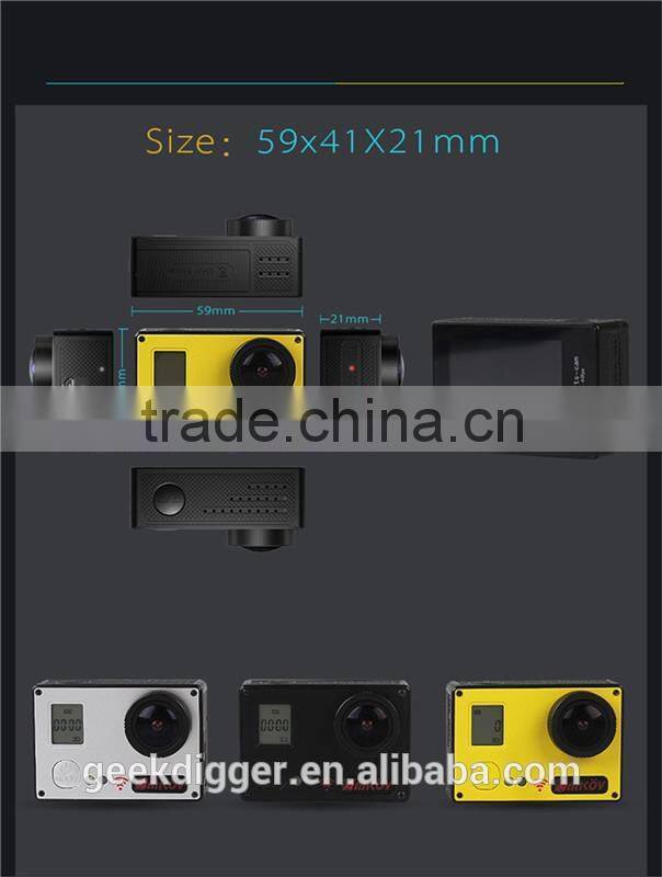 Yellow AMK7000S 4K 2.0" LCD 170 Degree Wide Angle Waterproof Wifi Action Camera with Remote Control Watch