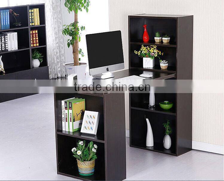 Simple wooden horse like computer desk with bookcase
