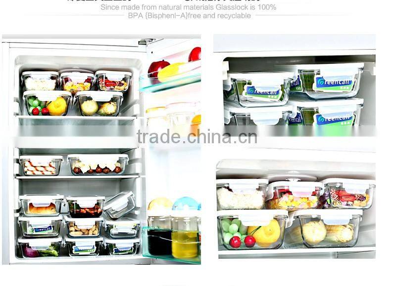 Airtight lock style glassfood container with plastic lid