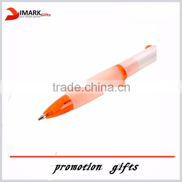 Factory hot sale stationery ball pen/translucent rubber gripper plastic pen