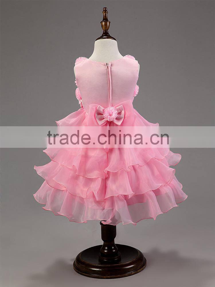 Top Quality Chic Rosette Flower Girl Dress Satin Girl Evening Dresses Fashion Children Pageant Party Dress Wedding Pettidress