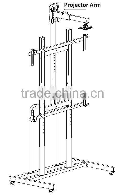 Height adjustable short throw projector mobile stand for IWB interactive whiteboard