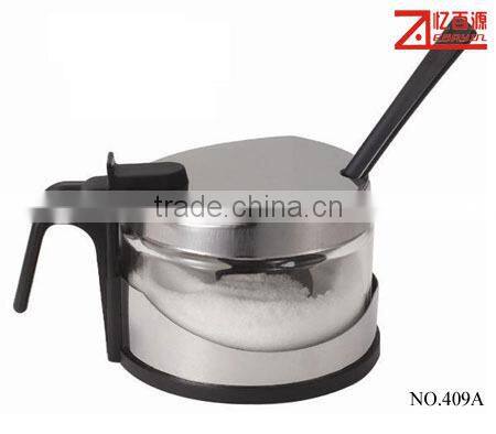 salt glass bowl with lid and spoon