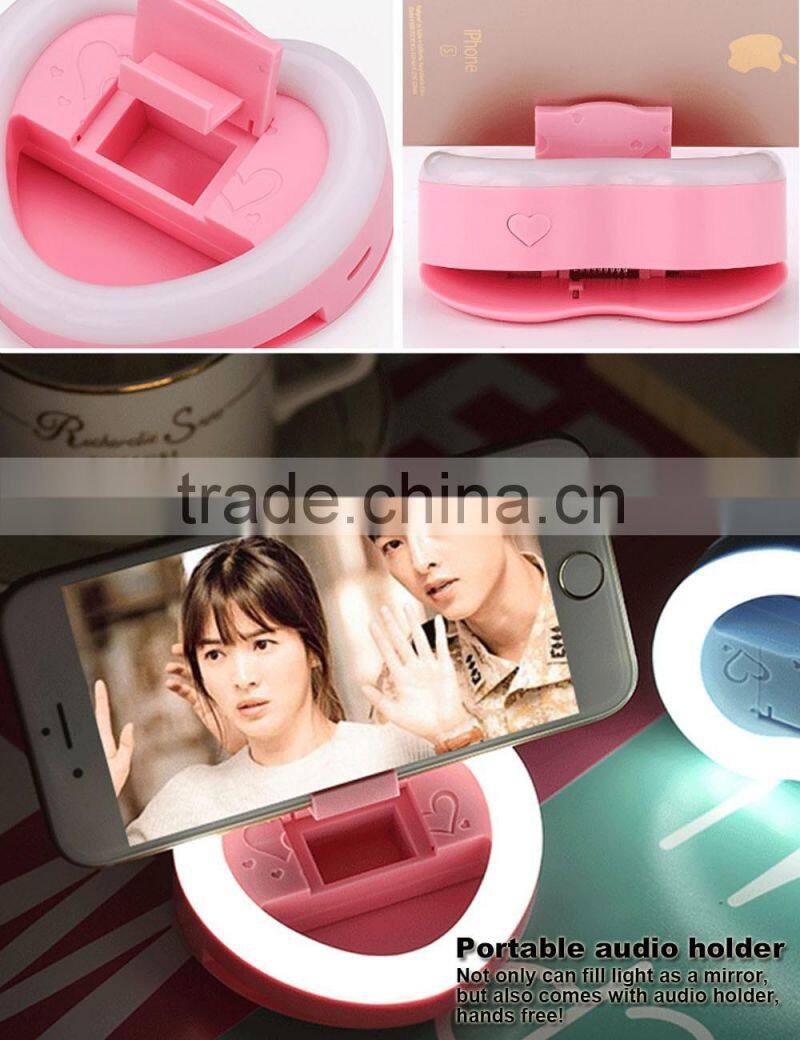 Selfie Ring Light LED Fill Light 3W Cellphone Photo Spot Light 23 LED Charging Portable Selfie Flashlight With Makeup Mirror