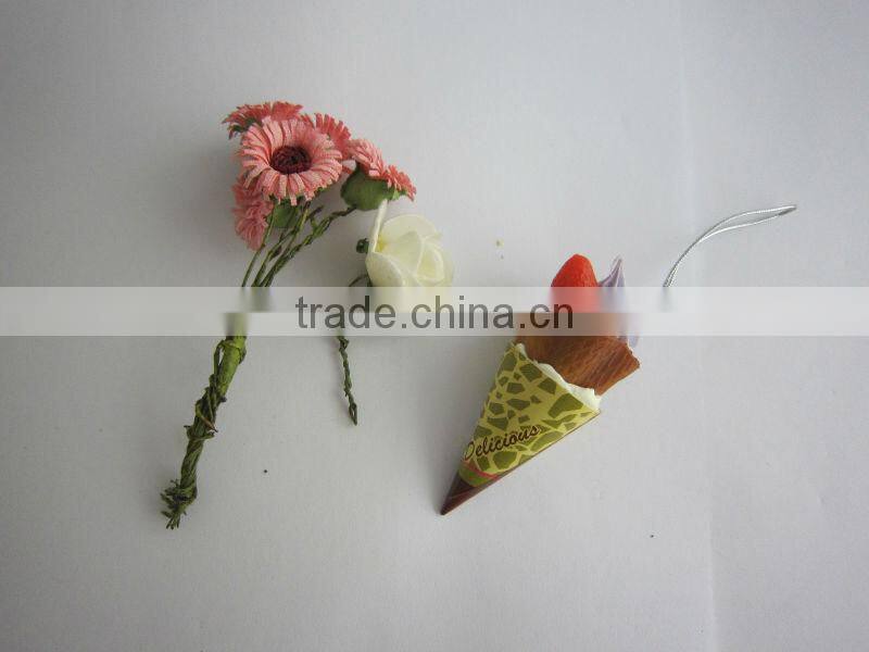 Top sell fake ice cream key chains for cool summer promotion products/Artificial cone ice cream for mobile phone straps in arts