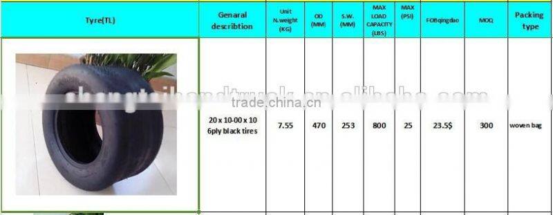 Slick smooth trailer tire 20x10.00-10