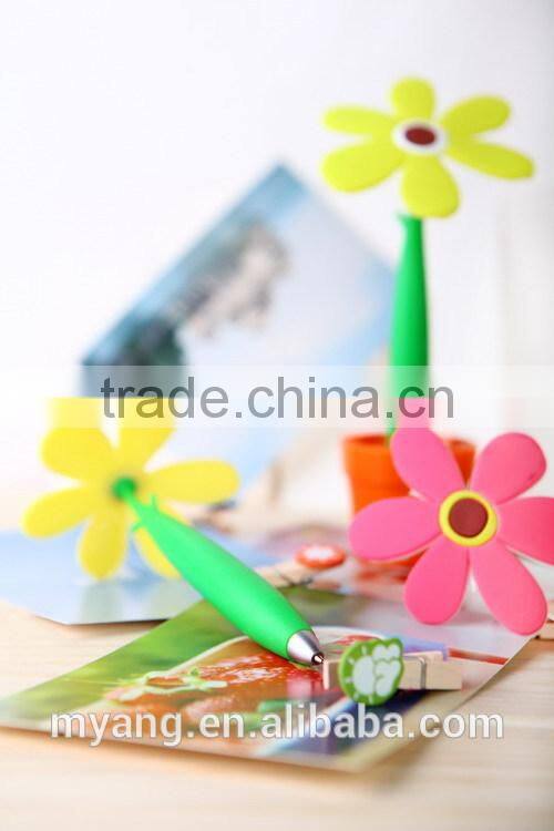 Whloesale Promotional silicone flower ball pen with pot ,advertising ball pen