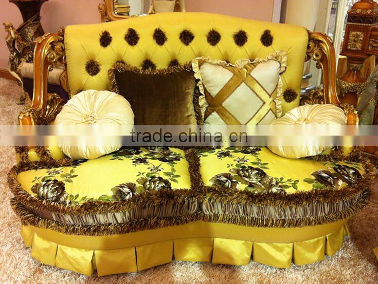 Luxury European Victorian Style Living Room Golden Sofa Set/Fancy Palace Noble EmbroideryTufted Button Fabric Sofa With Cushions