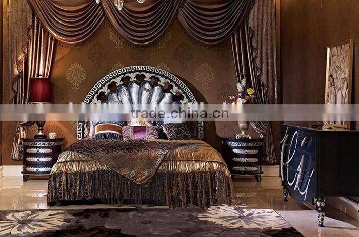 Vintage Classical Bedroom Furniture Set, Italian Style Carved Wooden Bed With Night Stand, Retro Imperial Bedroom Set