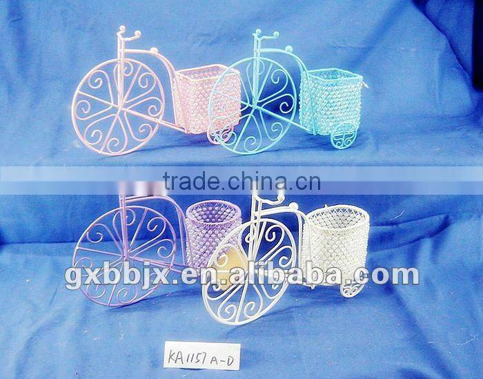UNIQUE CRAFT!Wire Plastic beads round basket with bike collecting decor