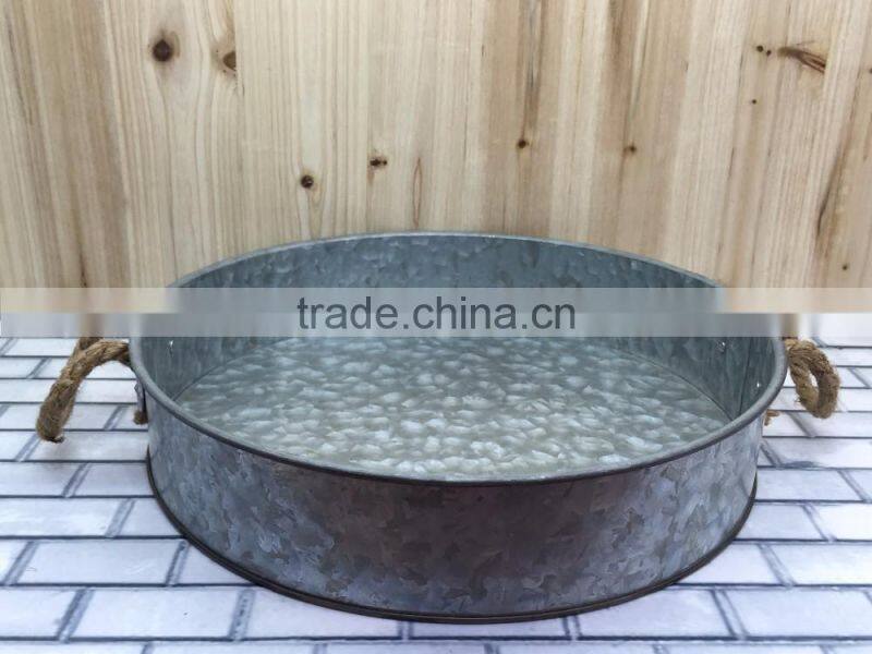 Vintage Home and Garden Galvanized Metal Serving Tin Tray with Rope Handle