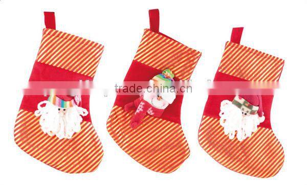 China products personalized stripe vintage pattern fabric sock kit hanger holder wool felt animal head plush Christmas stocking