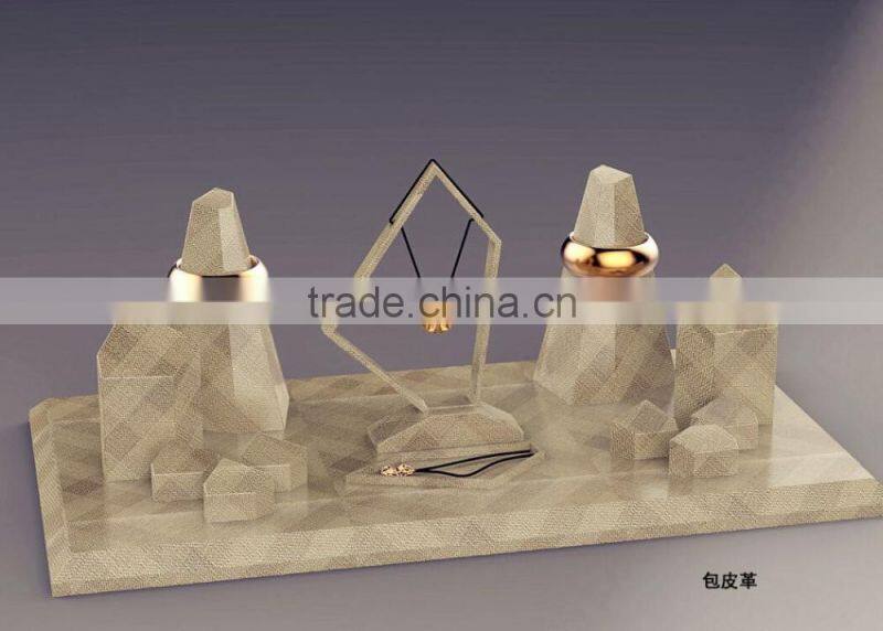 Fashion design earring ring necklace display stand custom leather jewelry display set