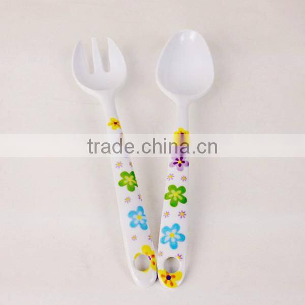 Meneed 100% Flower printing personalized melamine spaghetti fork and spoon