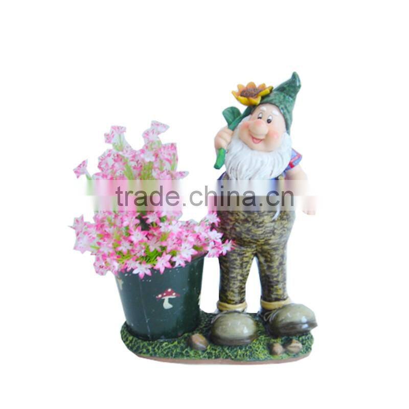 Resin flower pot with gnomes figurine