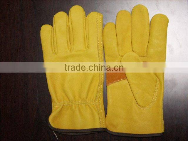 Yellow cow grain leather Winter gloves
