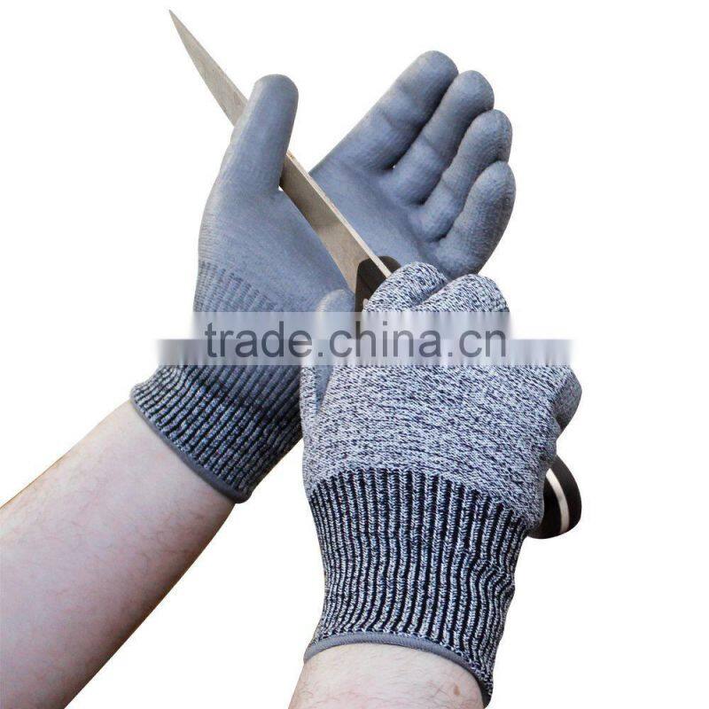 PU Coated level 5 cut resistant gloves