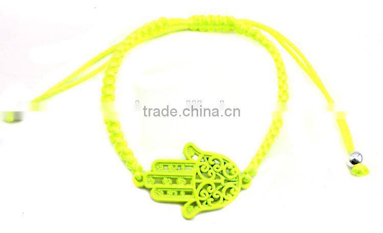 neon fluorescent hamsa hand charm cord hand braided bracelet friendship bracelet for promotion gift