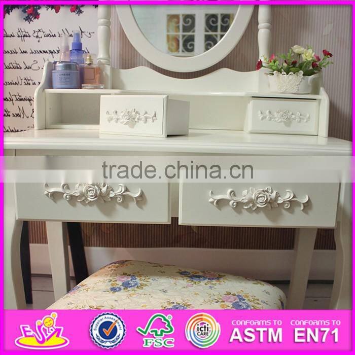2016 wholesale fashionable white wooden makeup vanity table with mirror W08H060