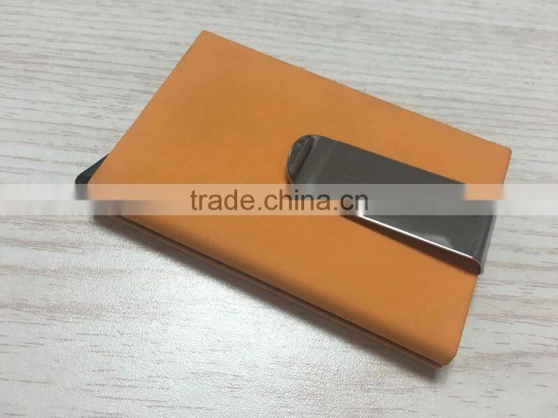 Multi Function Aluminum Slim Credit Card Holder Metal Leather & Aluminum RFID Protector Wallet