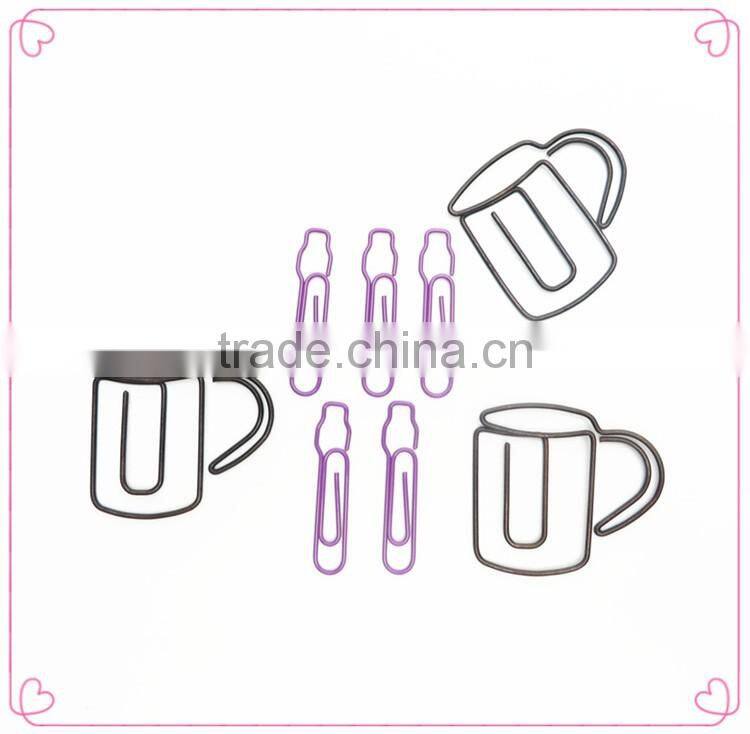 Red color PET coated metal wire clips OEM drinking bottle shaped document clips