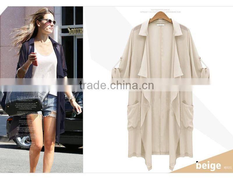 Autumn womens new loose cardigan coat lapel suit jacket Top Shirt chiffon Thin Blazers