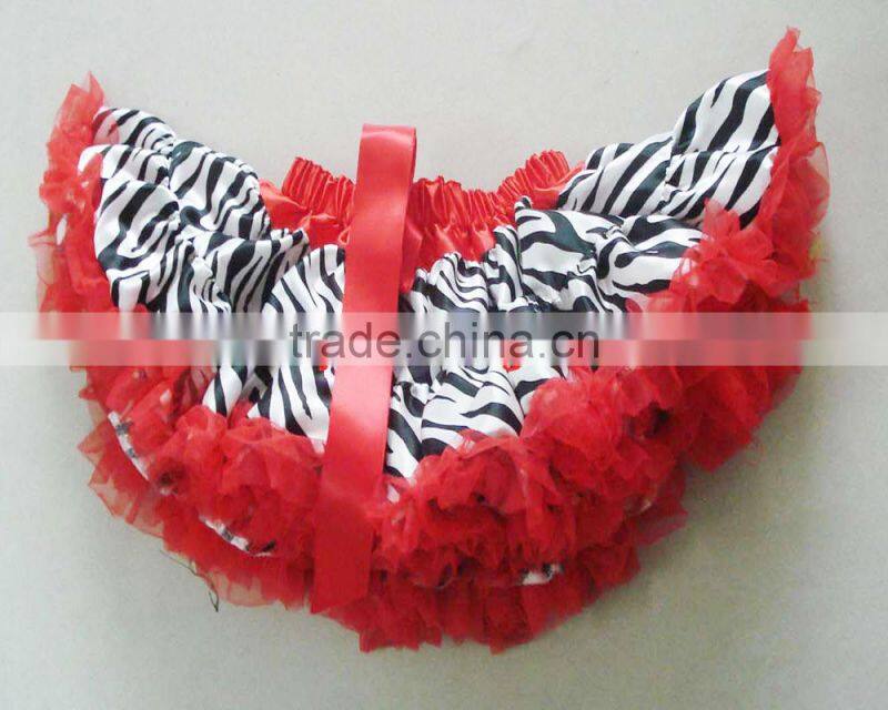 wholesale girls zebra pettiskirt with hot pink chiffon and bowknot,girls fashion tutu skirt