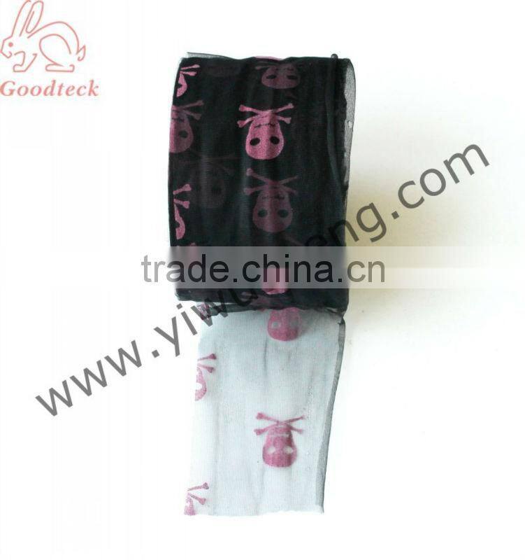 Glitter skull Halloween polyester tutu tulle fabric roll, 6"x100yd (60"x100YD) Halloween Tutu skirt material,