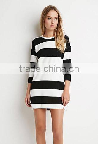 Women's classic stripes split mini 7 minutes of sleeve dress