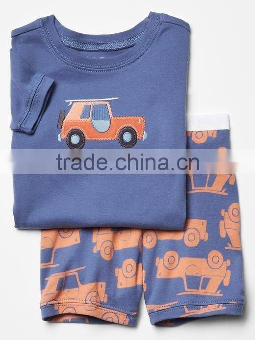 Boys short pajama set with car embroidery