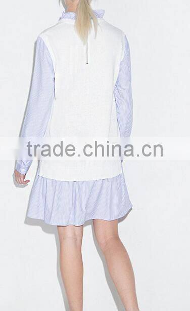 Runwaylover EY2189D Ladies Falbala Collar Fashion Splice Casual Dress