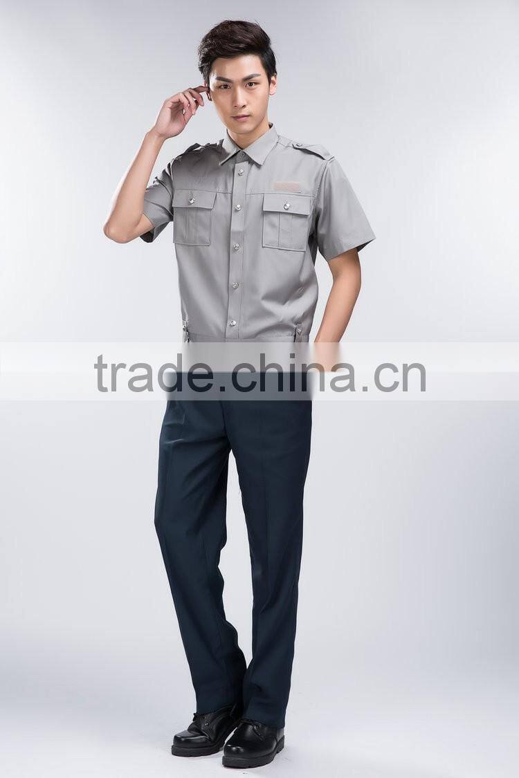 Professional OEM uniform Factory Fashion Design quality short sleeves Gray Men Security Uniform Shirts / Classic Security Shirt