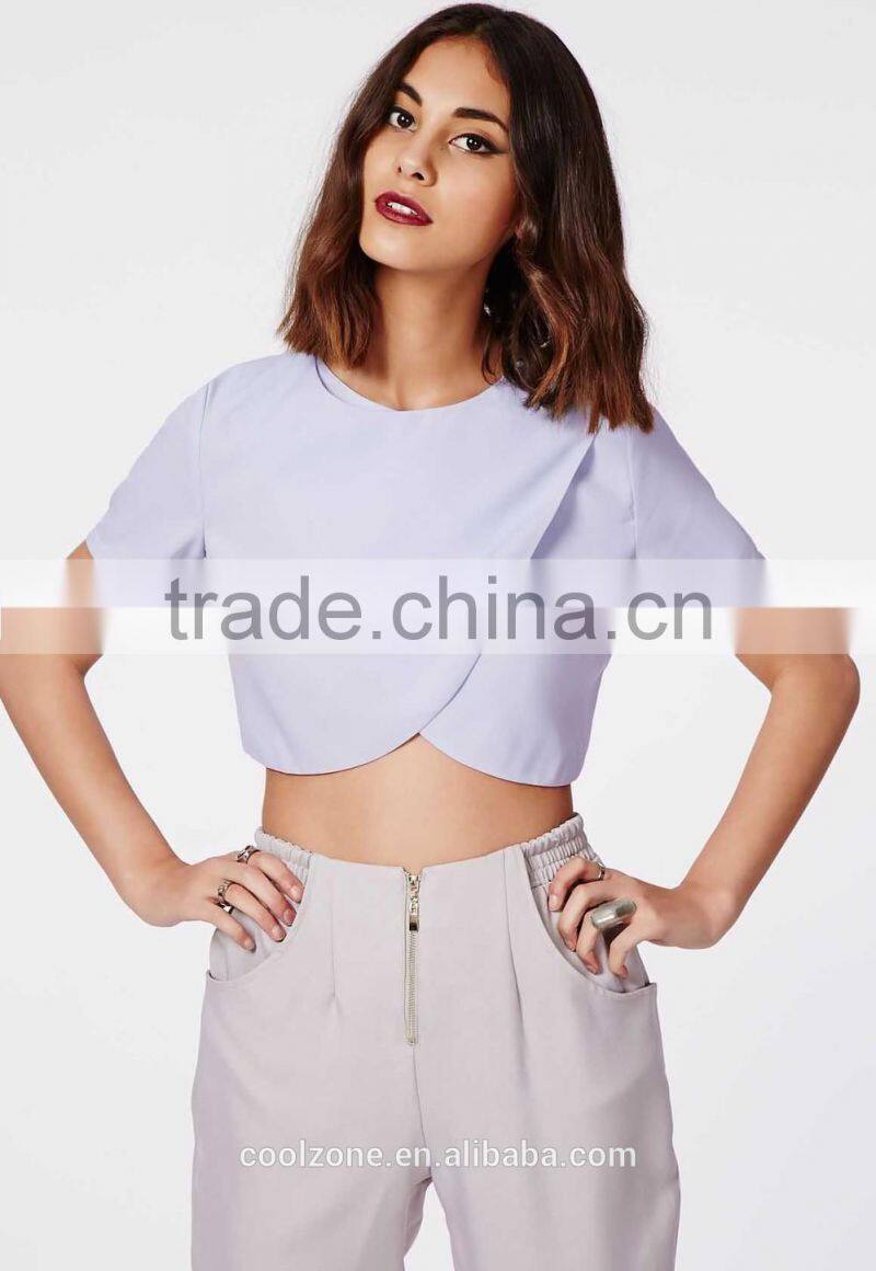 Hot selling wrap front baby blue crop top wholesale women tank tops